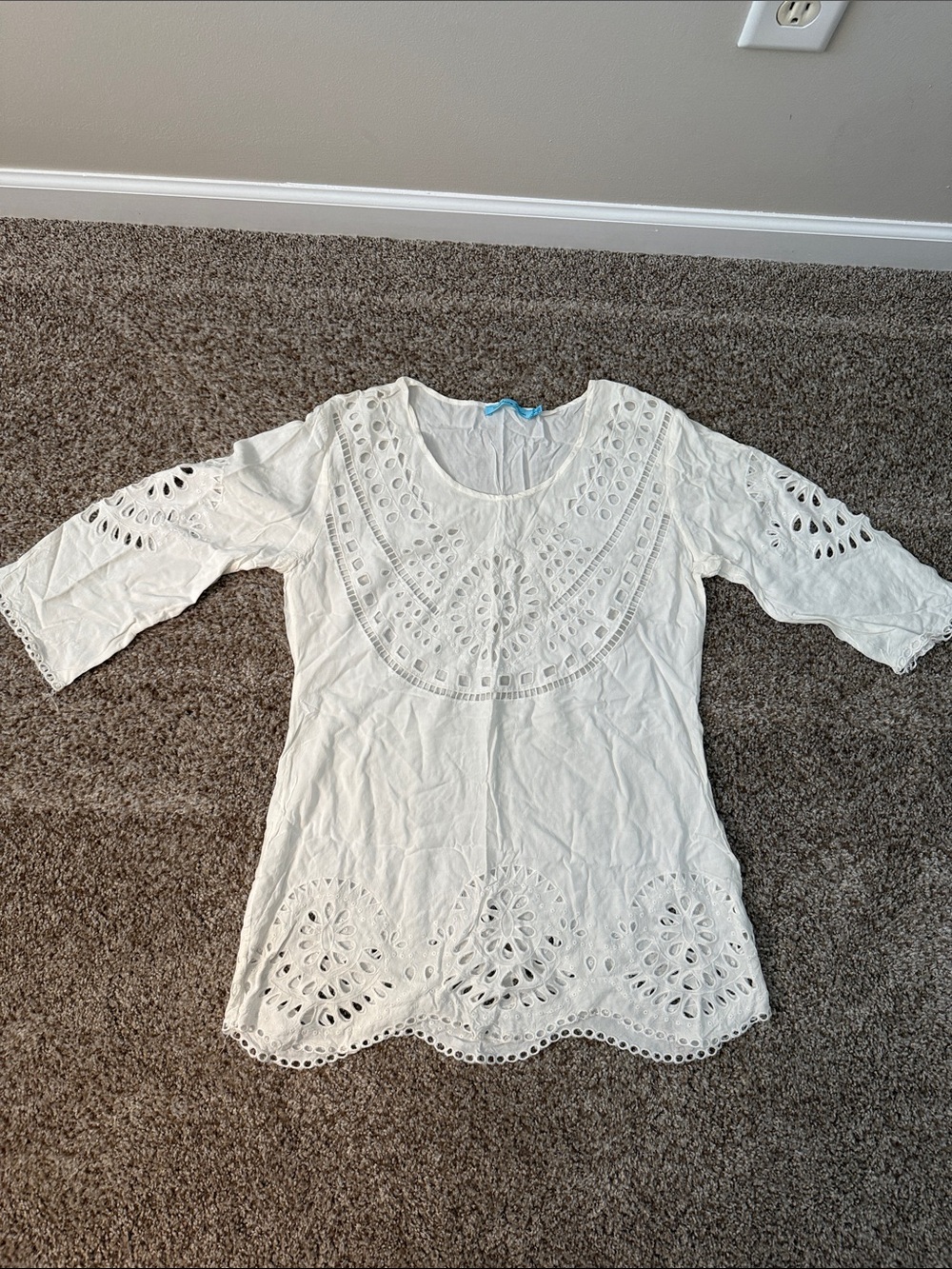 Solitaire Cream Eyelet Tunic Swim Coverup